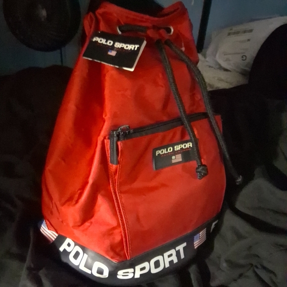 Vintage 1990's Polo by Ralph Lauren Red Drawstring Backpack Rugged Quality - Picture 8 of 16